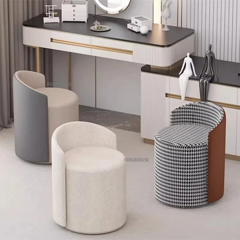 Modern Light Luxury Vanity Chair for Bedroom White Pouffe Stool Chair Living Room Ottomans Home Entrance Shoe Changing Stool