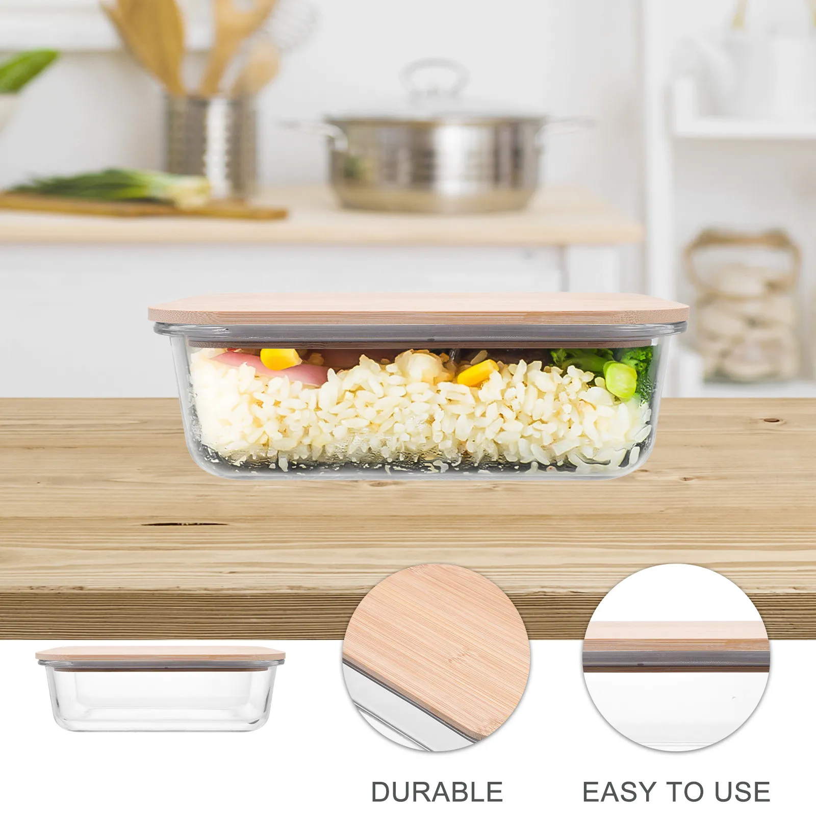 Bamboo Lid Glass Lunch Box Leak Proof Food Container Household Office School Portable Bento Container Lunch Case