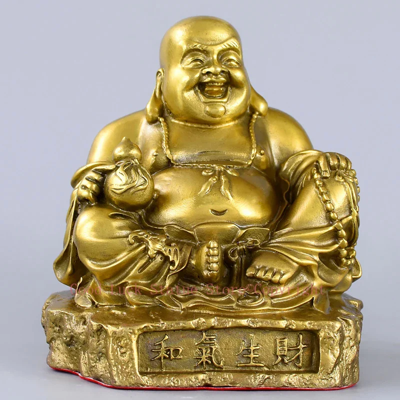 GOOD buddha company home decoration thriving business Money Drawing Good luck Gold Maitreya Buddha brass FENG SHUI statue