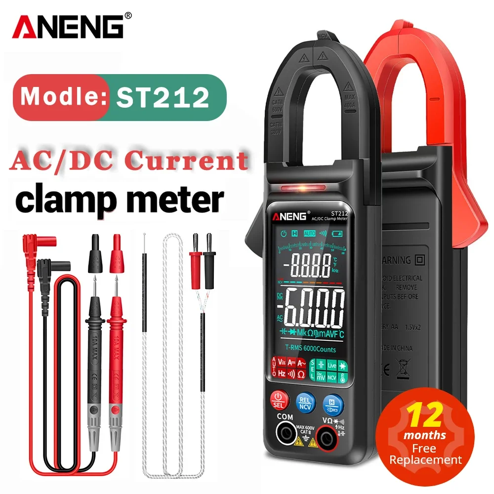 ANENG ST212 DC/AC-stroom digitale stroomtang 6000 tellingen 400A Amp multimeter Groot kleurenscherm Spanningstester Auto Hz NCV Ohm