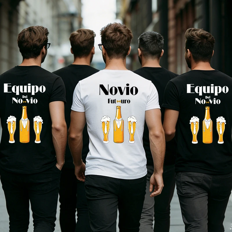 Spanish Men Novio Futuro Tees: Back Print Graphic Tops Team Groom Squad Tee 2026 Fashion Bachelor Party Single Farewell T-shirts