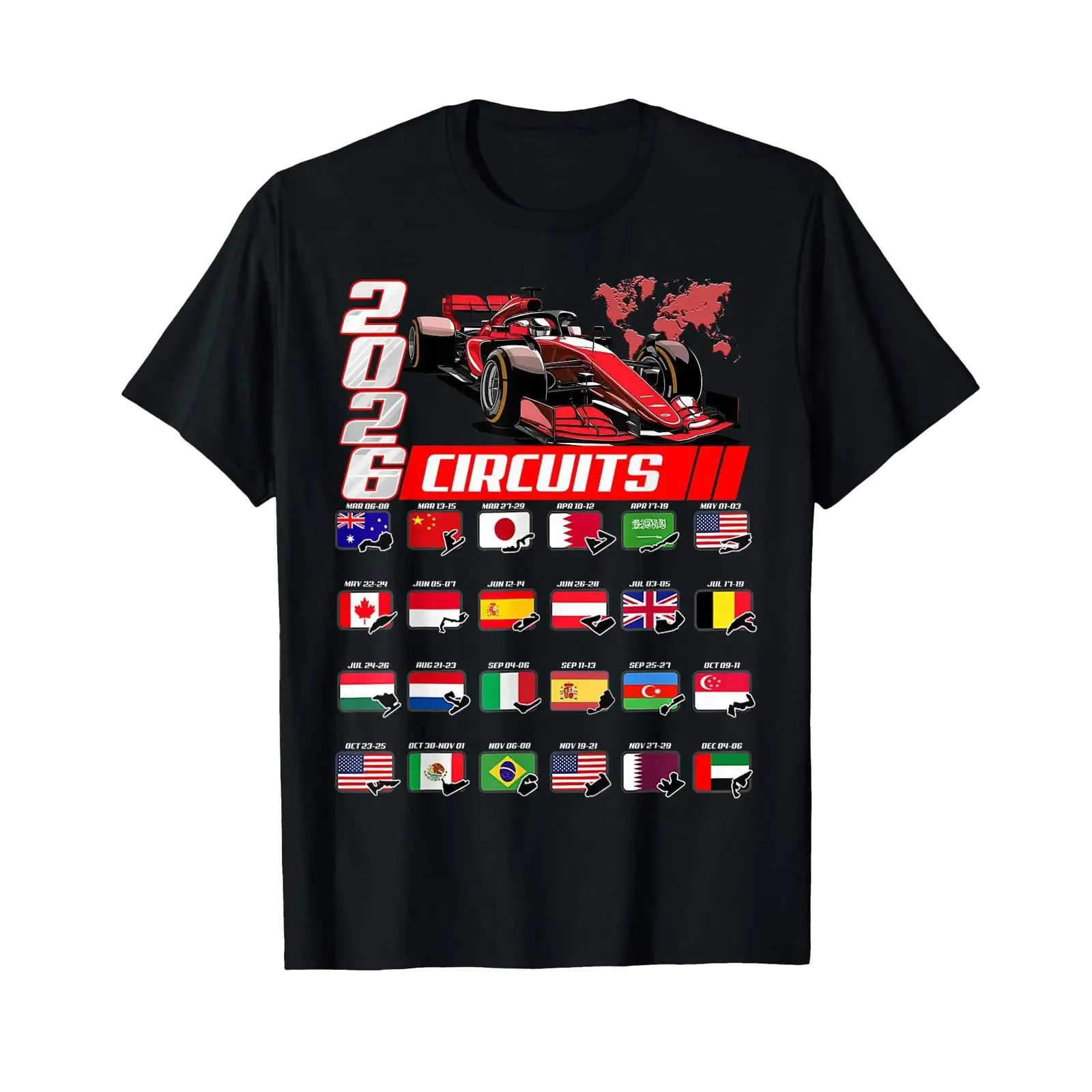 Racing Car Silhouette 2026 Calendar T Shirt vintage Washed Casual graphic Stylish Soft homme Versatile Stretched fashion Unisex
