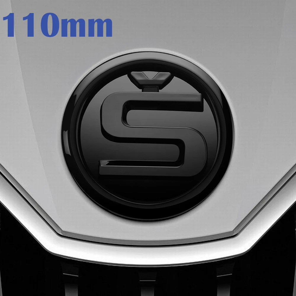 Badge For Skoda Hood Sticker 110mm Black S Logo Emblem For SKODA ENYAQ SUPERB OCTAVIA KAMIQ KODIAQ FABIA SCALA Skoda Sticker