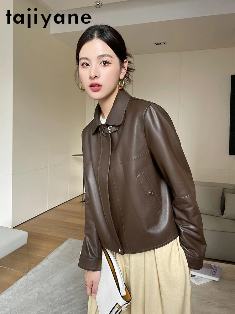 TAJIYANE 100% 羊革 本革ジャケット レディース ショート丈 カジュアルコート プレミアム本革ジャケット 秋服 2025 신상아우터