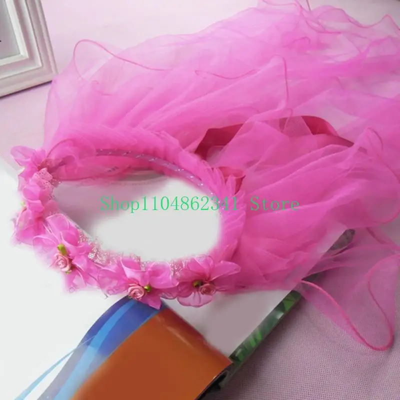 

652F Delicate Long Tulle Wedding Veils Pleated Flower Crown Flower Girls Veil for Bride Marriage Wedding Party Accessories