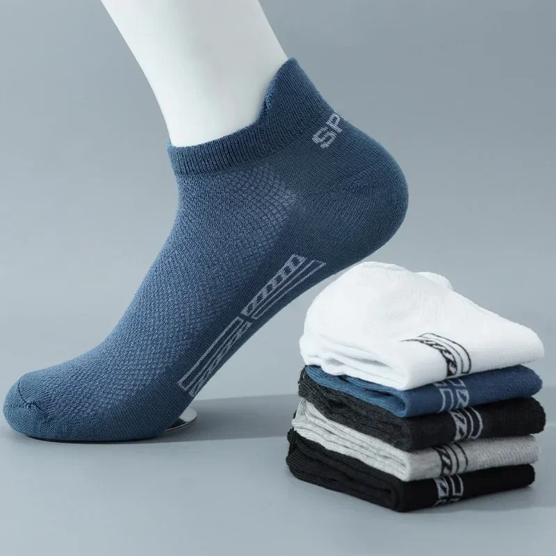 

5 Pairs/Lot High Quality Men Ankle Socks Breathable Cotton Sports Mesh Casual Athletic Thin Cut Short Sokken Plus Size