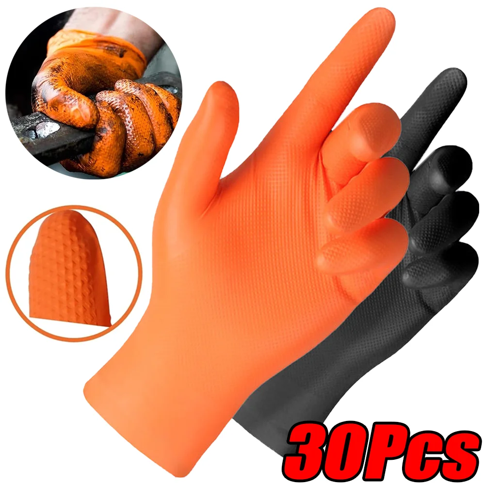 

30/10Pcs Thick 8mil Nitrile Gloves Heavy Duty Industrial Disposable Gloves Textured Grip Antislip Safety Mechanic Auto Gloves