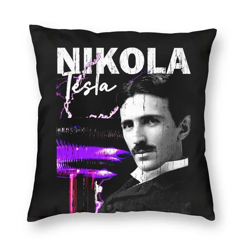 Nikola Tesla Cushion Covers Sofa Living Room Science Physicist Energy Inventor Geek Nerd Square Pillow Case 40x40 Home Decor