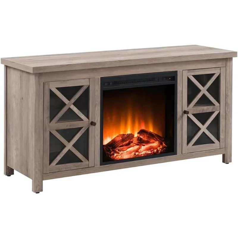 Rectangular TV Stand with Log Fireplace for TV's up to 55