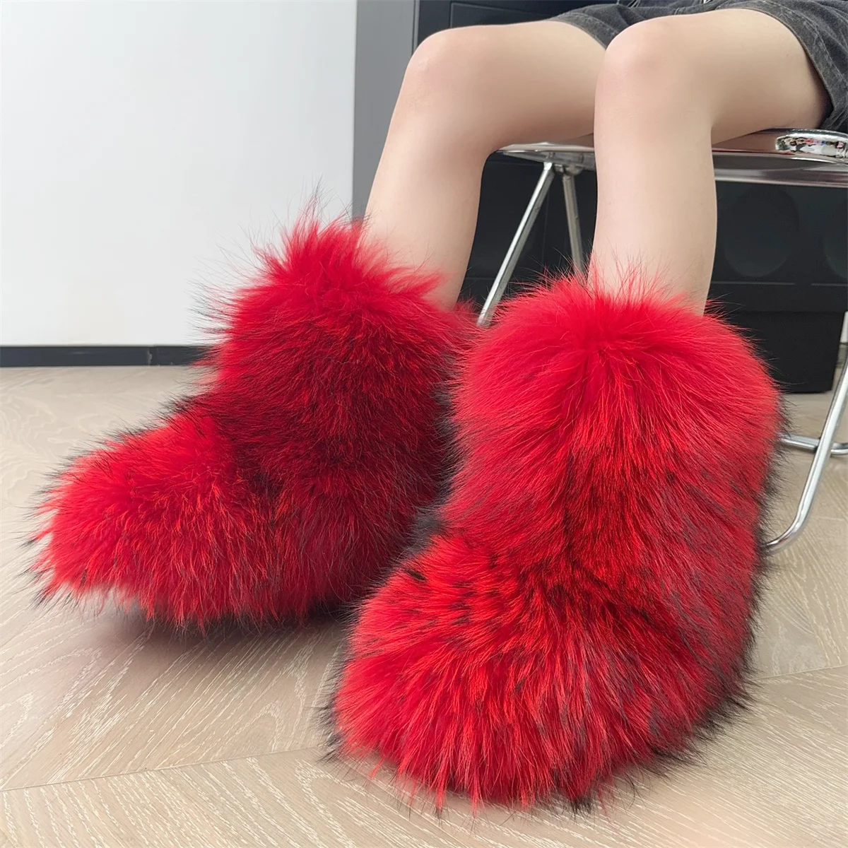 Bottes de neige d'hiver de luxe pour femmes, confortables et élégantes, doublées en peluche, semelle épaisse, bottines mi-mollet antidérapantes en couleurs unies