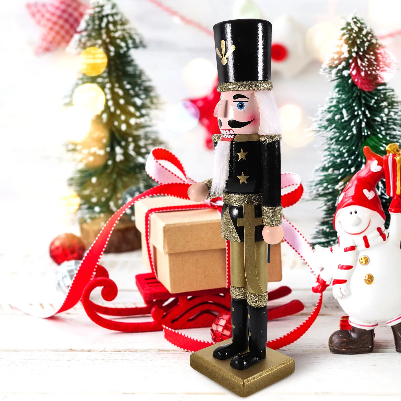 

Wooden Puppet Christmas Decoration Xmas Table Ornament Desktop Home Craft Figurine Gift For Friends Festival Cheerful Ambiance