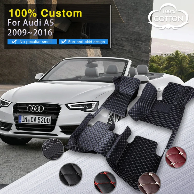 Car Mats For Audi A5 8F 2009~2016 Luxury Leather Floor Mat Durable Carpet Rug Set Auto Interior Parts Car Accessories Cabriolet