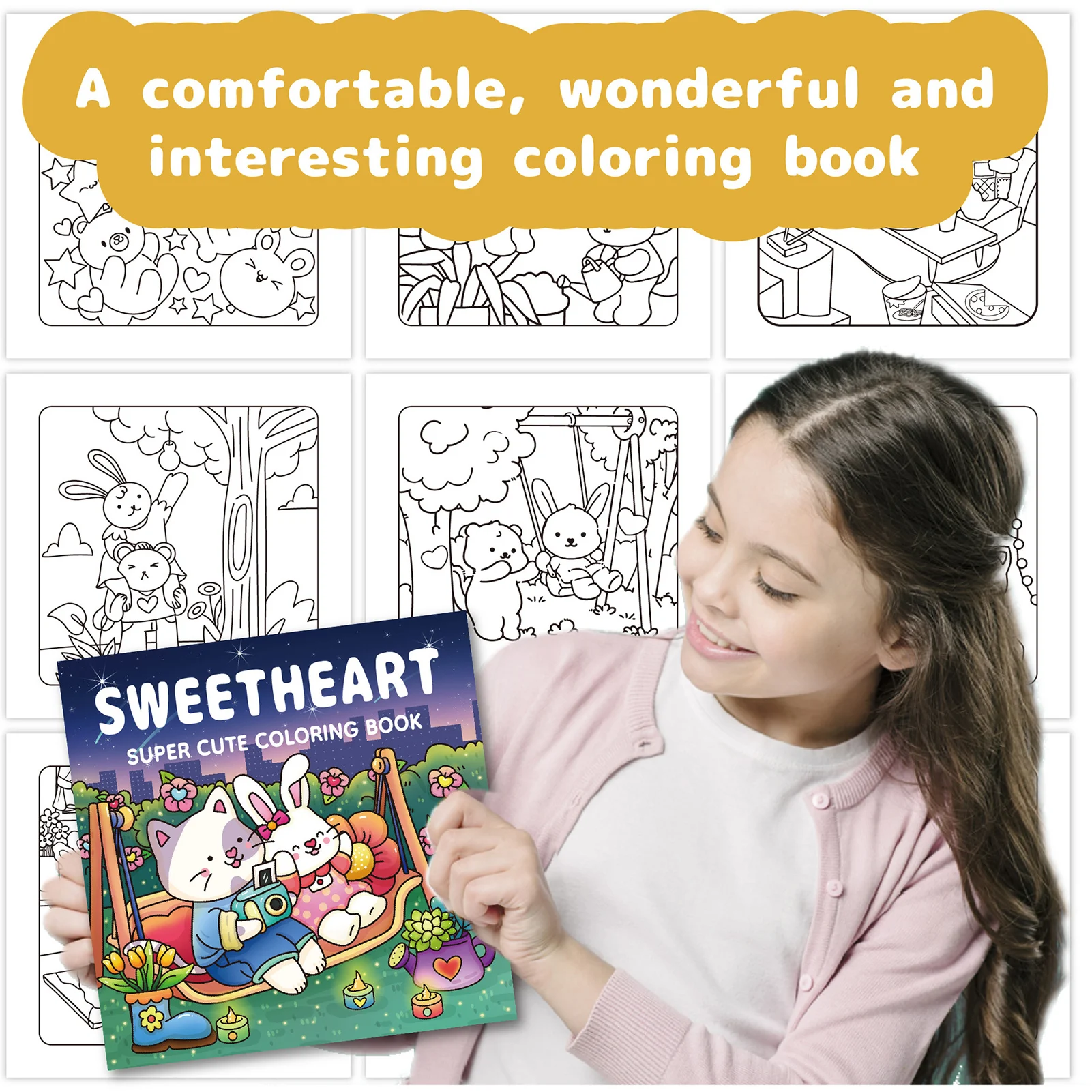 40 Pages Sweetheart Cartoon Coloring Book For Kids and Art Practice Thick Paper Single Sided Print Stress Relief for Beginners