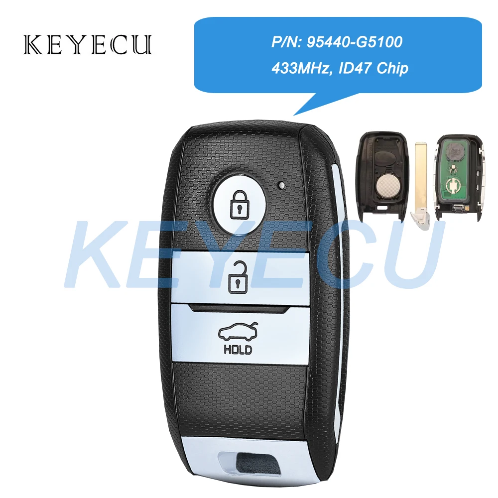 Keyecu 95440-G5100 434MHz ID47 Chip Keyless Go Smart Remote Car Key Fob 3 Buttons Replacement for Kia Niro 2016 2017 2018