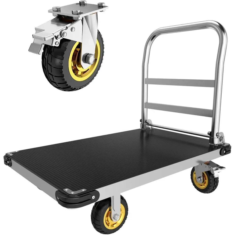 

Heavy-Duty 44x28 Steel Platform Truck with 2500 lbs Capacity, Anti-Slip Mat, Swivel Handles, and Reinforced Chassis for Industri