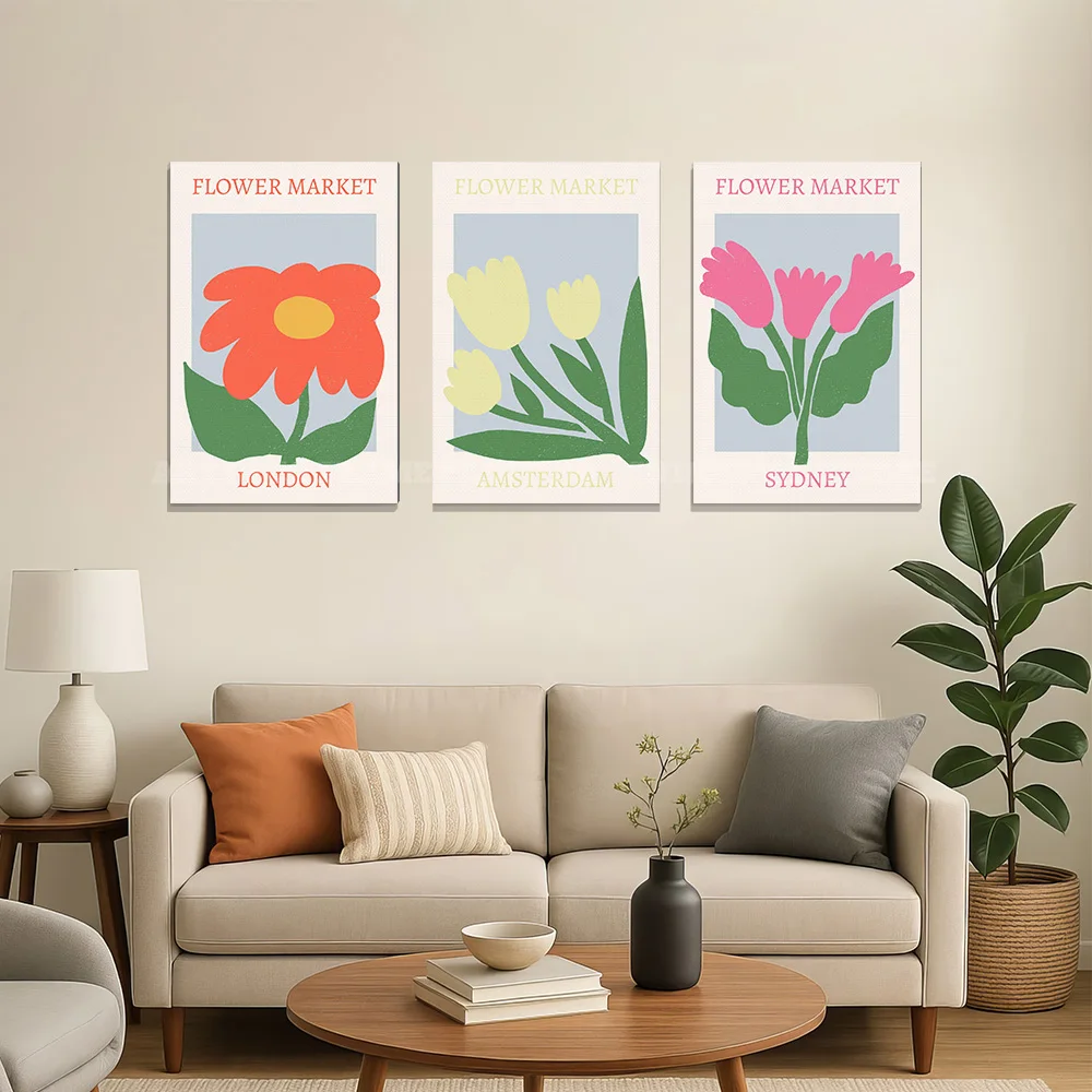 Colorful Flower Market Canvas Poster Modern Wall Art Madrid Paris Athens London Print Bedroom Living Room Home Decor Gift