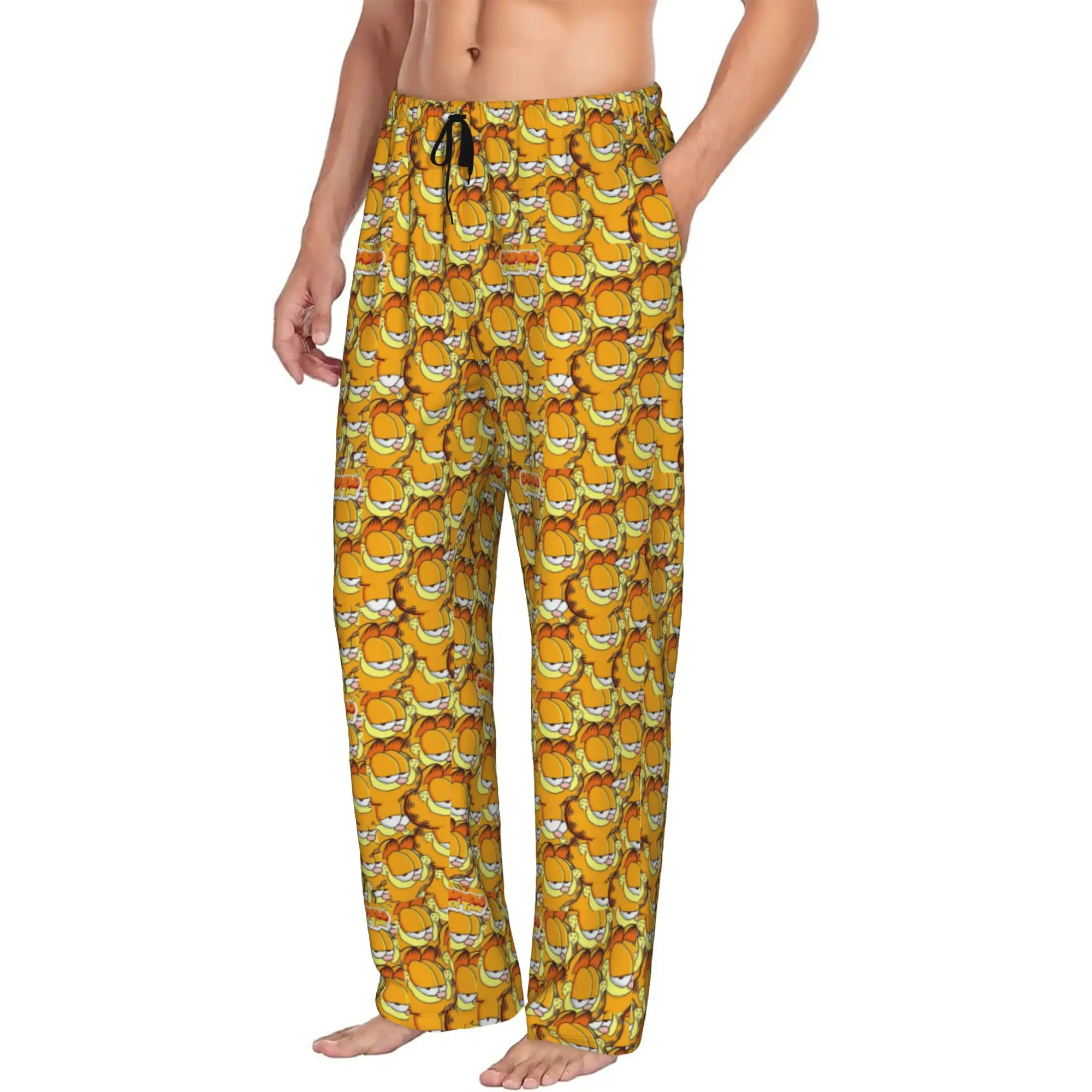 Custom Cat Cartoon Pajama Pants Sleepwear Men Elastic Waistband Comic Strip Manga Sleep Lounge Bottoms with Pockets