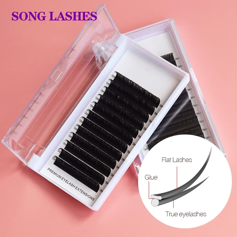 SONG LASHES 12 Rows Professional and Natural Double Tips Flat Lashes False Eyelashes 0.15/0.20 Thickness Makeup Supplies