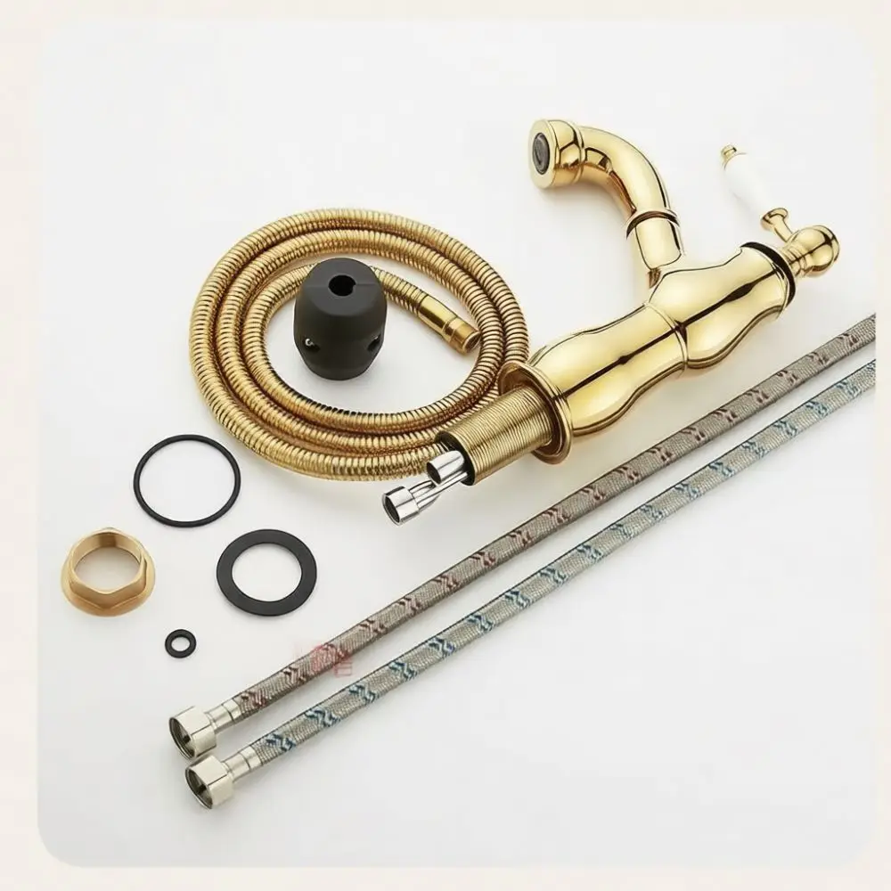 Advanced Vintage Basin Faucet Pull Out Sprayer Solid Brass Bathroom Sink Mixer Tap Cold Hot Control Home Essential Faucet