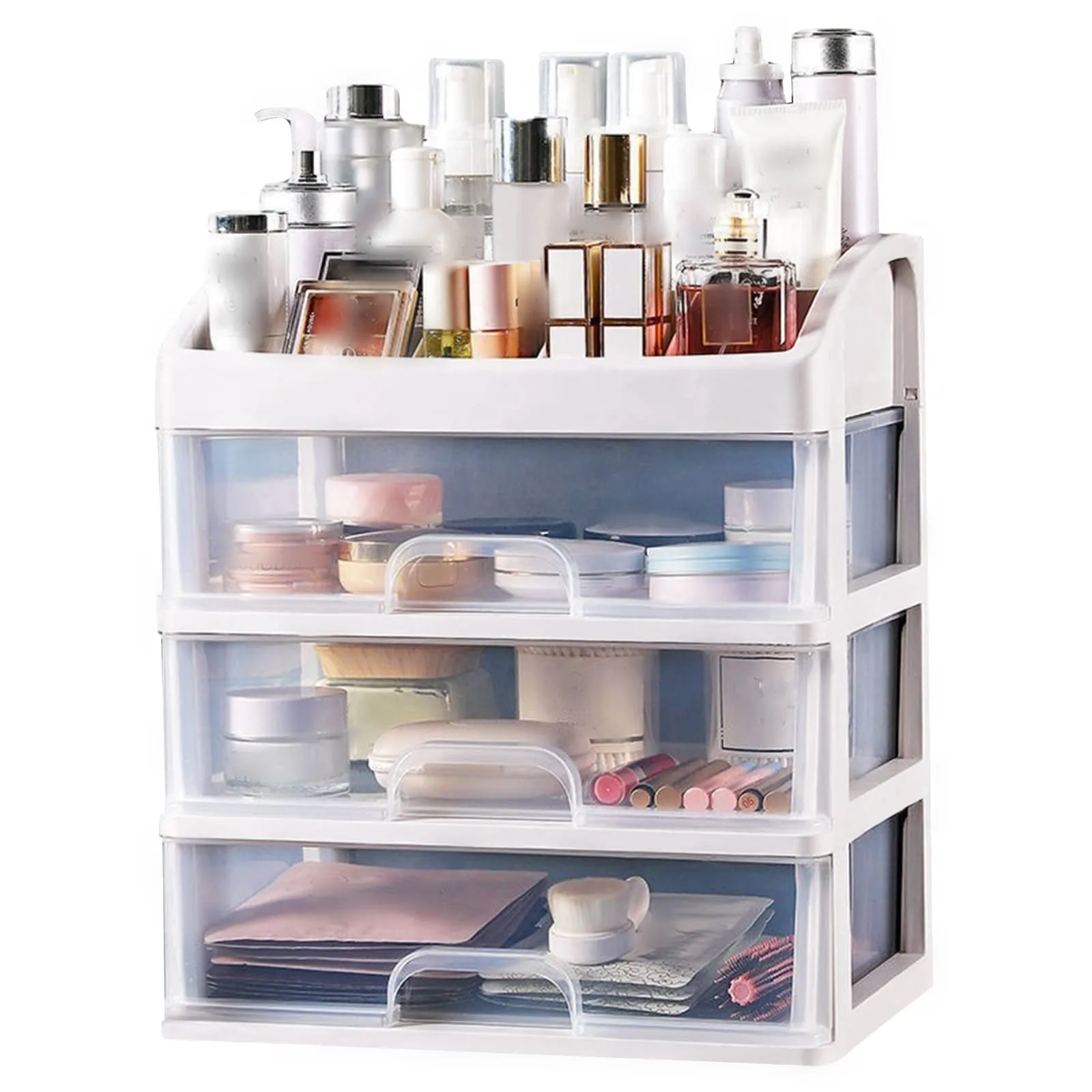 

Makeup Organizer for Vanity Desktop Stroage Boxes with 3 Drawers for Cosmetics SkinCare Eyeshadow Brushe Lipstick for Bathroom