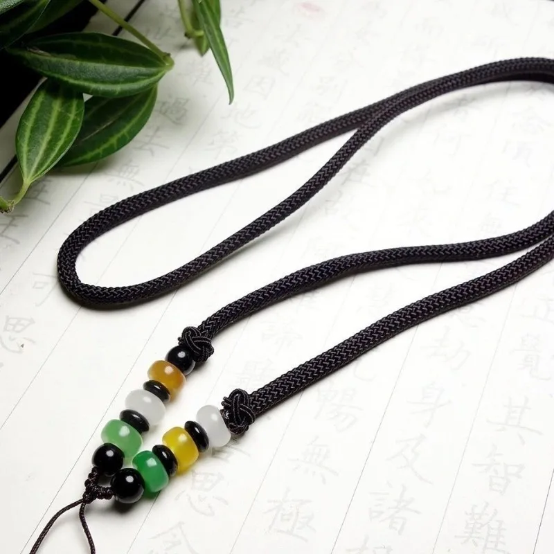 Jadeite Bashan Jade Bold Necklace Pendant Lanyard Wenwan Three-color Jadeite Chain Fixed Adjustment