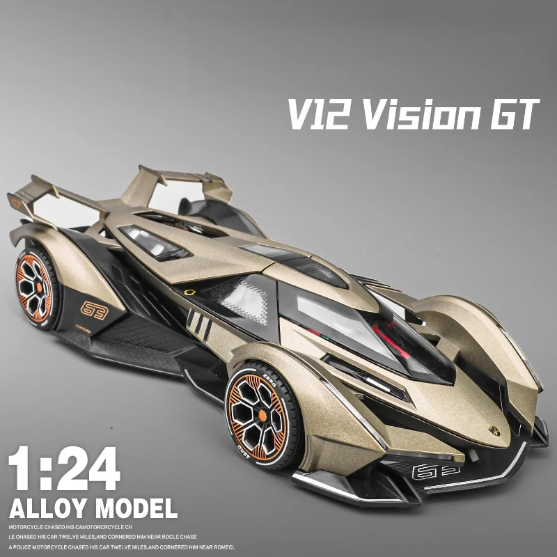 

1:24 V12 Vision Gran Turismo, игрушечная модель спортивного автомобиля из сплава, реалистичная деталь для детских игр и коллекционных работ