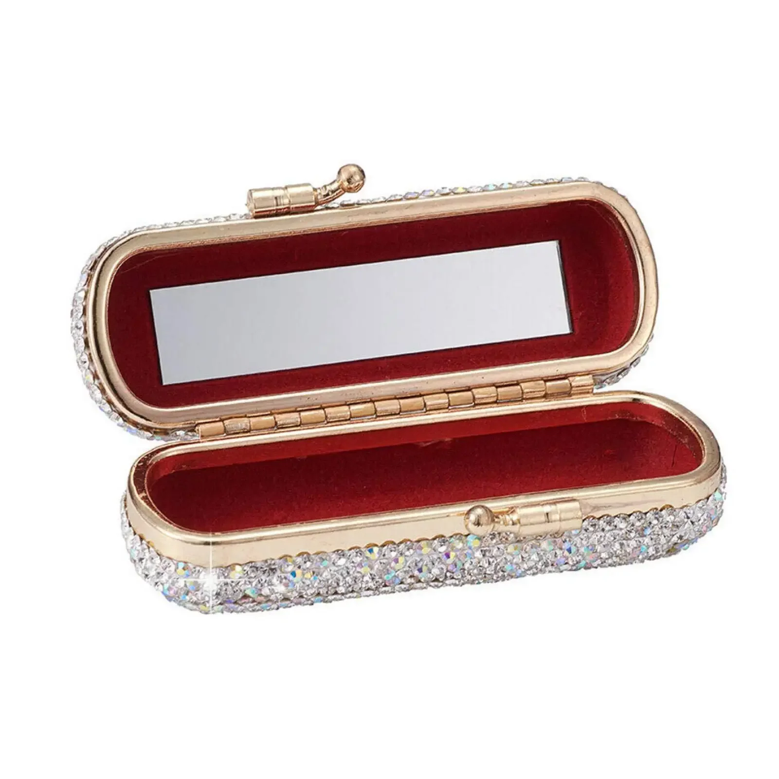 Sparkling Rhinestone Lipstick Case With Mirror Lipstick Box Portable Travel Cosmetic Container Makeup Organizer Storage Gift Box