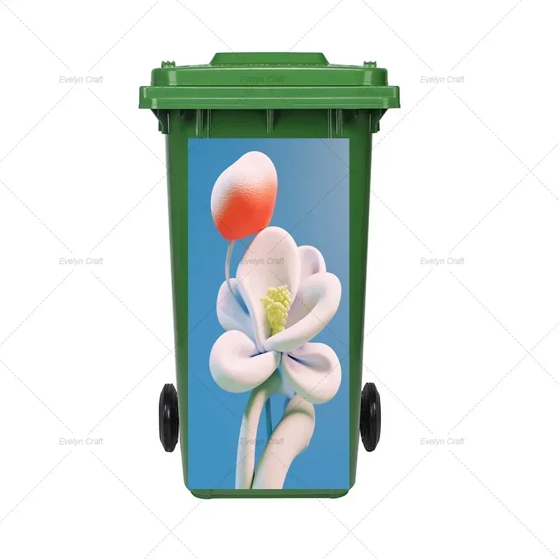 Yellow Flowers Wheelie Bin Stickers Butterfly Vinyl Waterproof Kitchen Trash Can Decals for Outdoor Dustbin Decoration Sticker