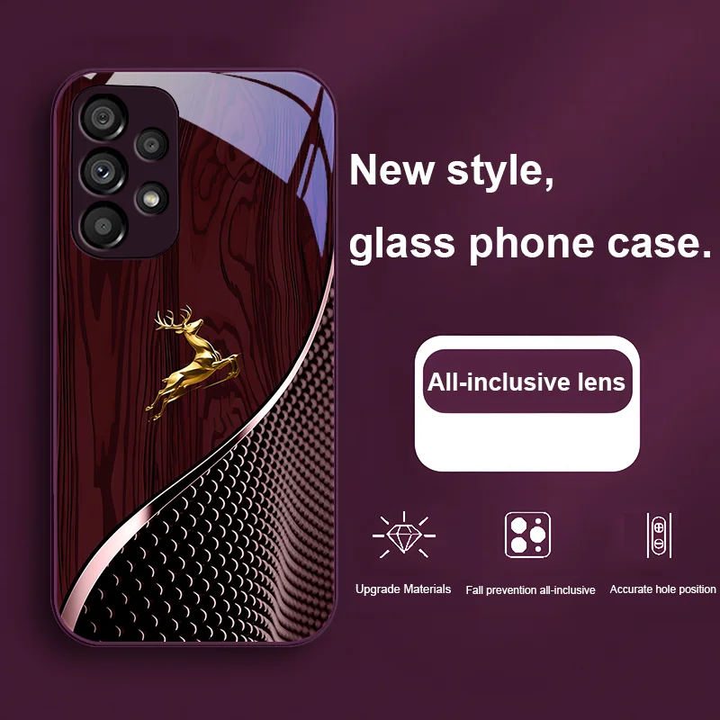 Elegant Wood Grain Deer For Samsung Galaxy S24 Plus S20 21 FE S23 Ultra S8 9 A70 72 73 50 51 52 53 Tempered Glass Phone Case