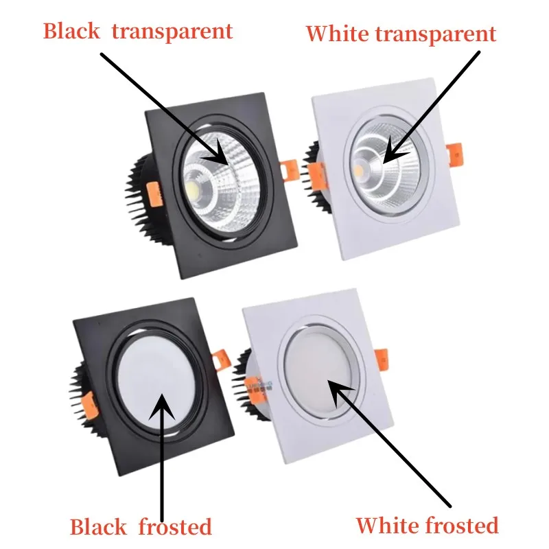 Square Bright Recessed white black LED Dimmable Downlight COB7W 9W 12W 15W18W 24W LED Spot light  Ceiling Lamp AC85-265V