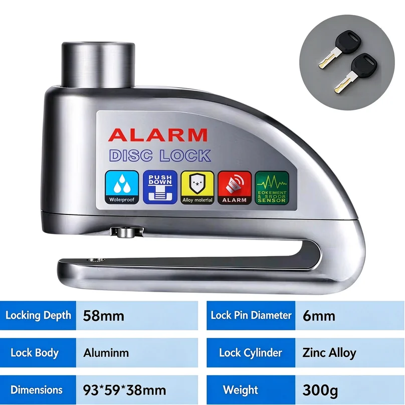 Motorcycle Bicycle Lock Alarm Safety Protection Padlock Disc Aluminum Alloy Anti-Theft Reminder Rope Lock Bag Motorcycle Accesso
