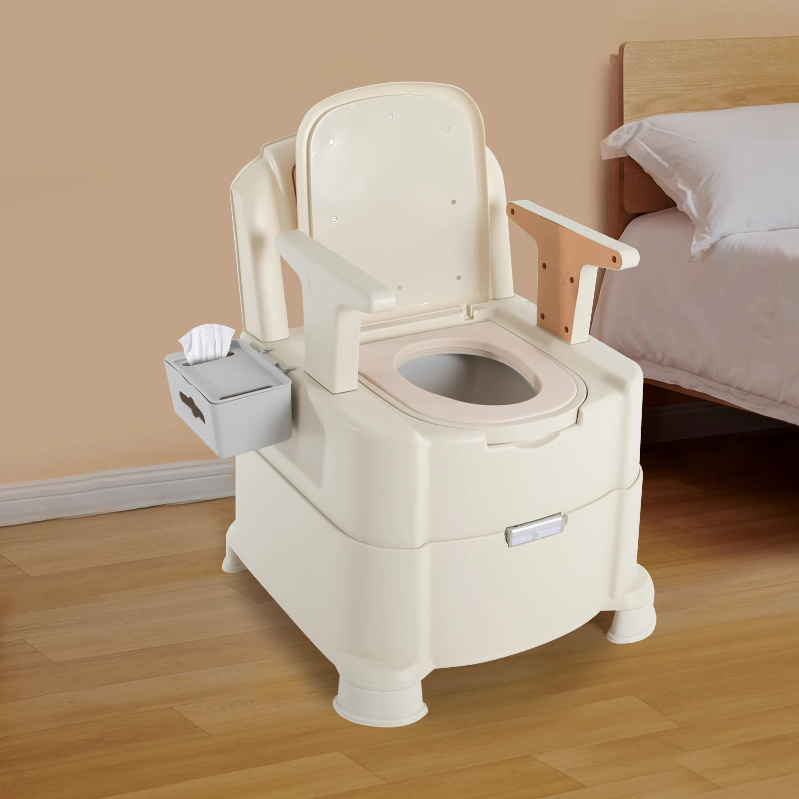 

Bedside Commode Portable Toilet w/ Sensor Night Light,Auto PIR & Photosensitive Sensing, Home Use 440lbs Capacity Portable Potty