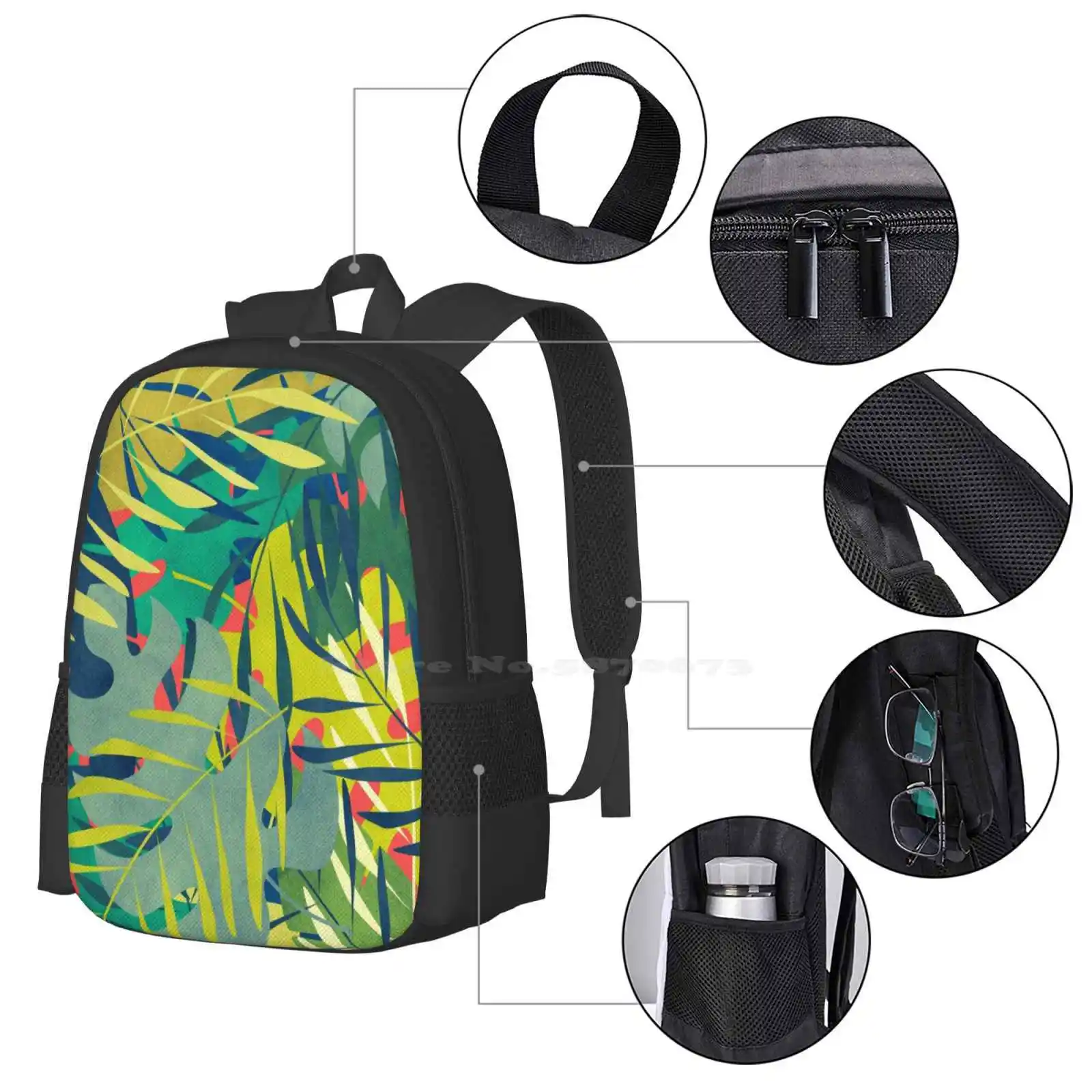 Eden School Bags Travel Laptop Backpack Eden Garden Tropical Jungle Greenery Leaves Monstera Foliage Tracie Andrews Leaf Stems