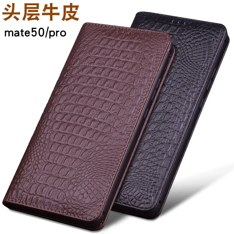 

Luxury Real Cowhide Or Lich Genuine Leather Flip Phone Cases For Huawei Mate 50 50e Mate50 Pro Shell Full Cover Pocket Bag Case