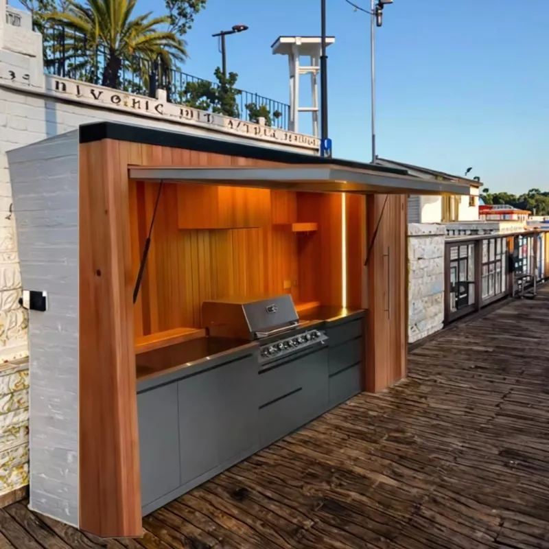 Modular Weatherproof Outdoor Kitchen with Electric Grill and Stainless Steel Outdoor Kitchen Pavilion Featuring A Barbecue Sink