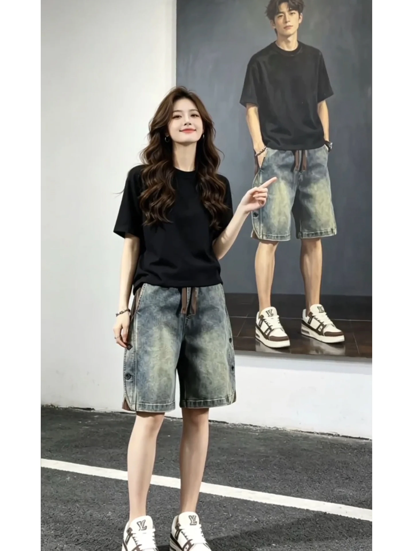 Men's Denim Shorts Summer Washed Design Workwear  Trousers Trendy Brand Button Straight Leg Five-Quarter Pants