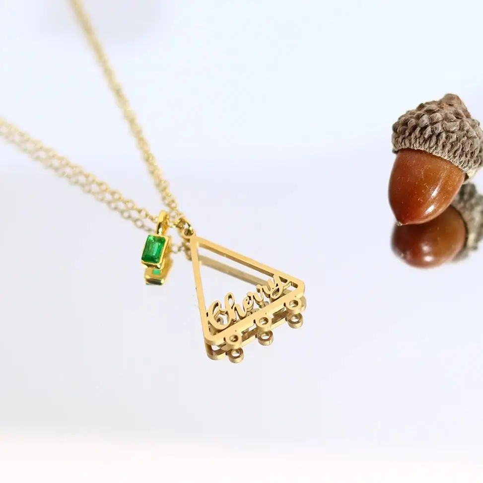 

Chandler Custom Name Triangle Pendant Necklace Stainless Steel New Fashion Hollow Geometric Collar Jewelry For Men Boys