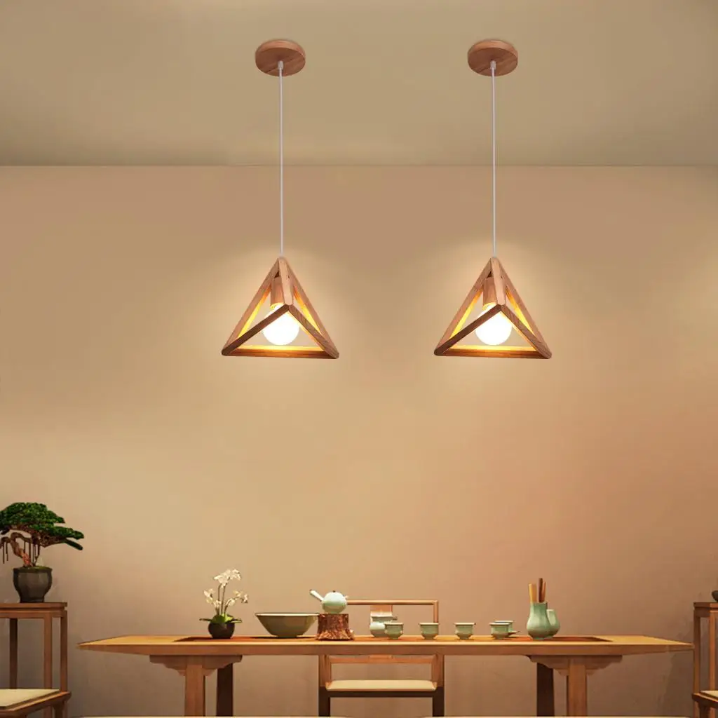 Vintage Wooden Pendant Lamp Industrial Wood LED E27 Suspension Luminaire Kitchen Ceiling Hanging Light Living Room Home Decor