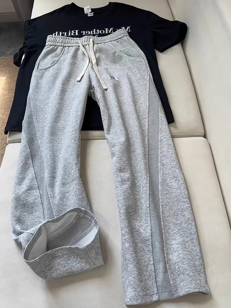 

American Sle Casual Loose Fit Men's Sweatpants Autumn High-End Feel CleanFit Sports Long Pants Straight Leg Micro Flare Pants