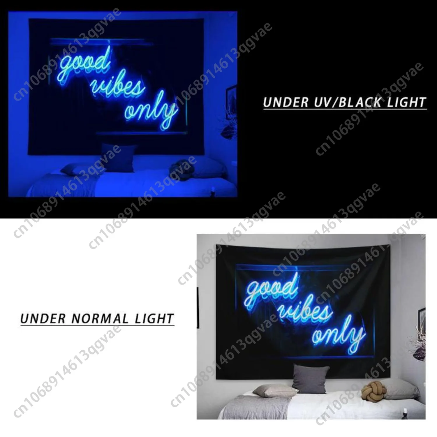 نسيج فلورسنت بنمط المناظر الطبيعية مع ملحقات تثبيت معلقة على الحائط ضوء أسود للديكور المنزلي المخصص