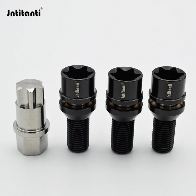 Jntitanti Factory 10.9 Grade Anti-Theft Gr.5 Titanium Alloy Torx BMW Wheel Bolt 4pcs+1key M12X1.5 x28-45mm and M14X1.25x28-45mm