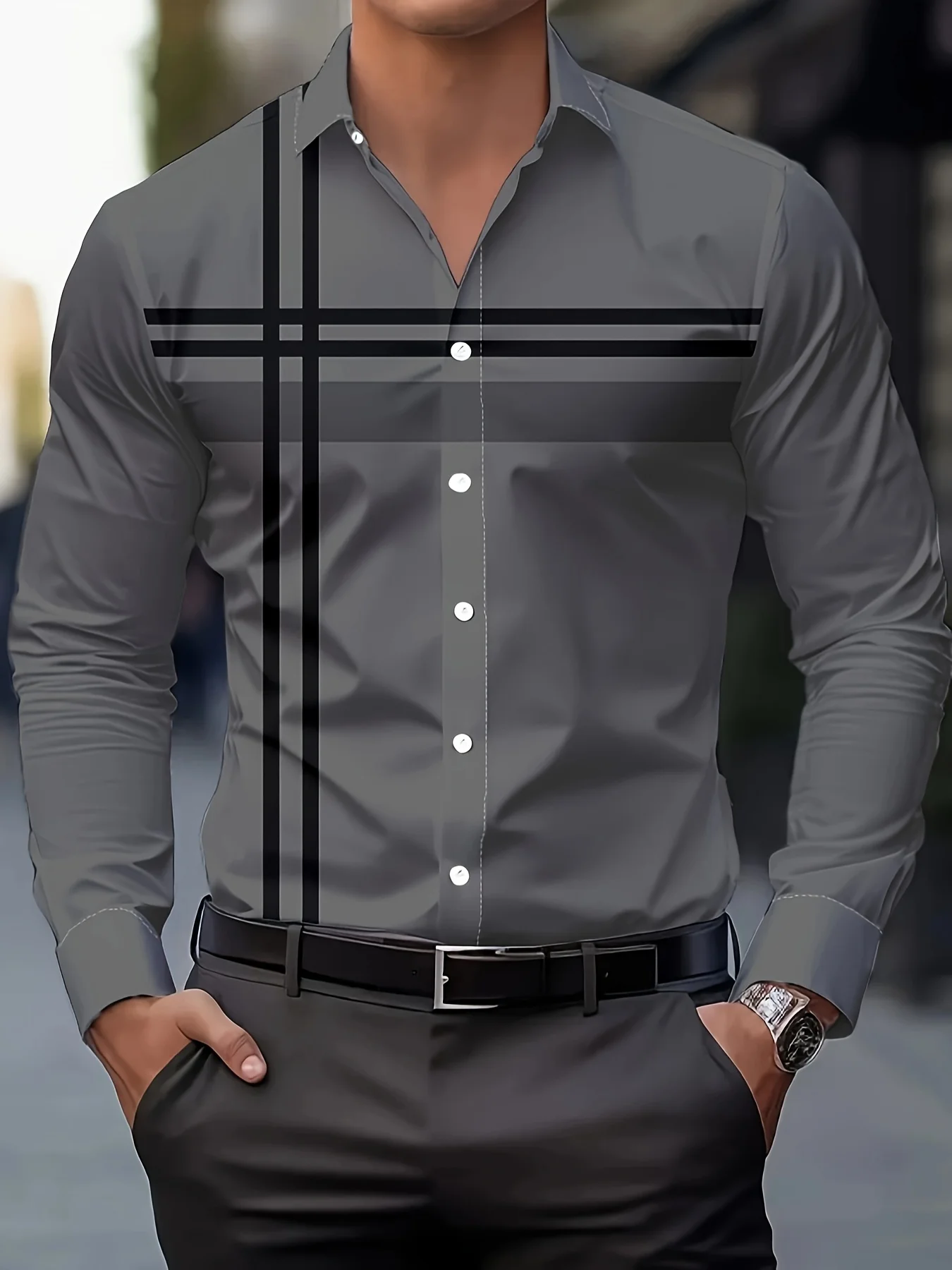 Men's Casual Dress Shirt with Modern Striped Design Regular Fit Long Sleeve Button-Up Machine Washable For Spring Fall Office