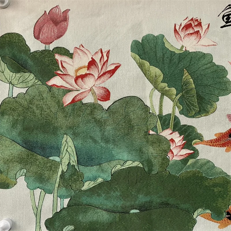 Chinese Old Color Brocade Embroidery Artwork Fish Play with Leaves Painting Decorative Home Decor Piece