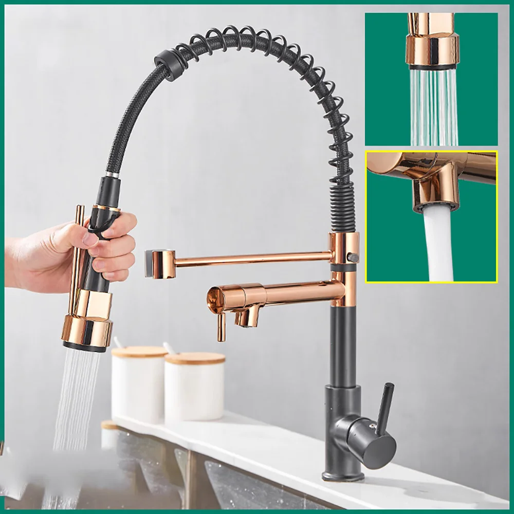 Tianview Bathroom full copper pull-out kitchen faucet water purification double outlet cold and hot sink sink spring faucet