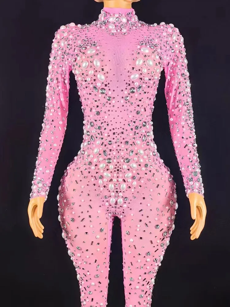 Hoge kwaliteit hot stamping roze elastische jumpsuit 2025, nieuwe mode op maat gemaakte dameskleding
