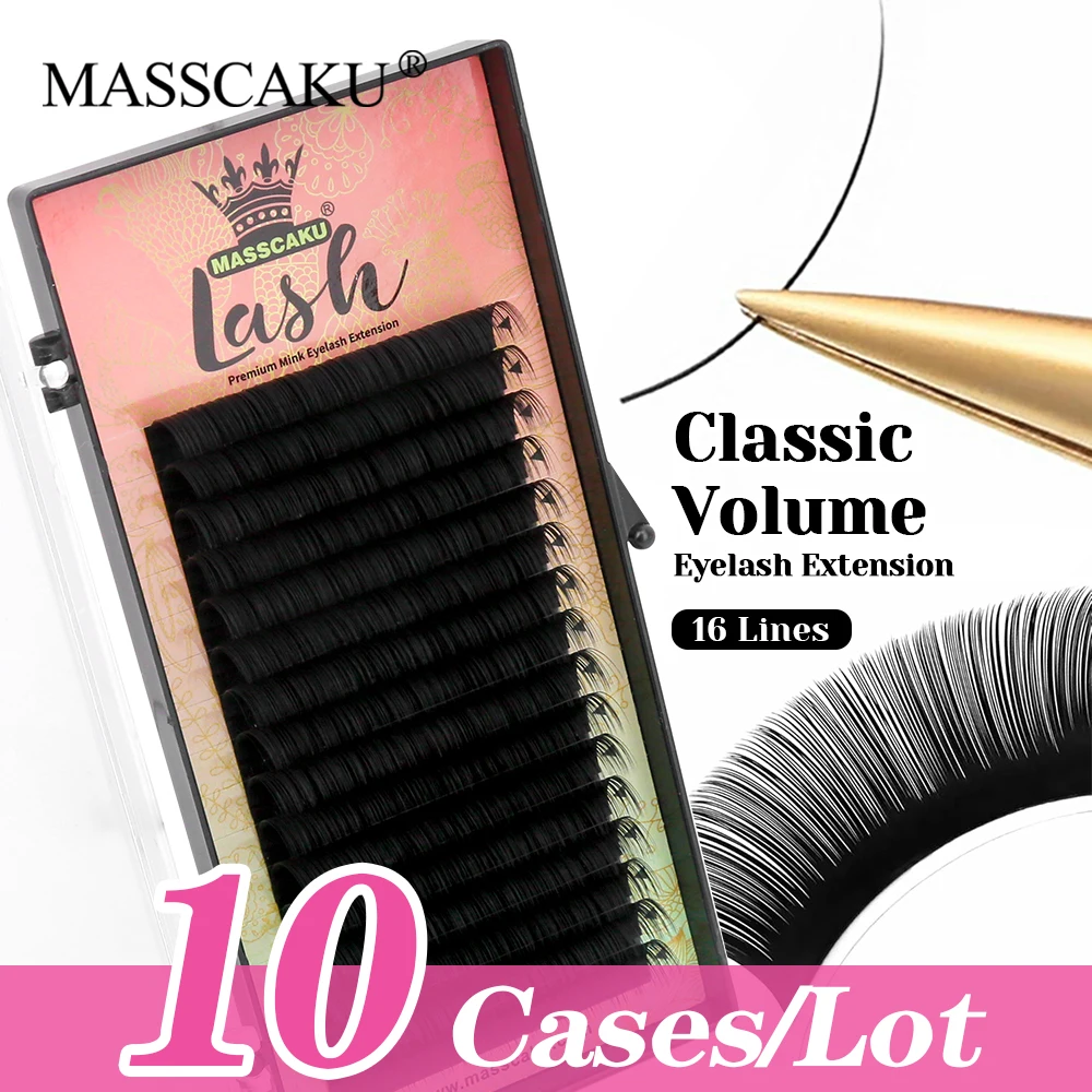 New Arrival MASSCAKU 10cases/lot Natural Looks Handmade Classic Regular Lashes Fluffy Korean PBT Fiber Makeup Eyelash in Stock