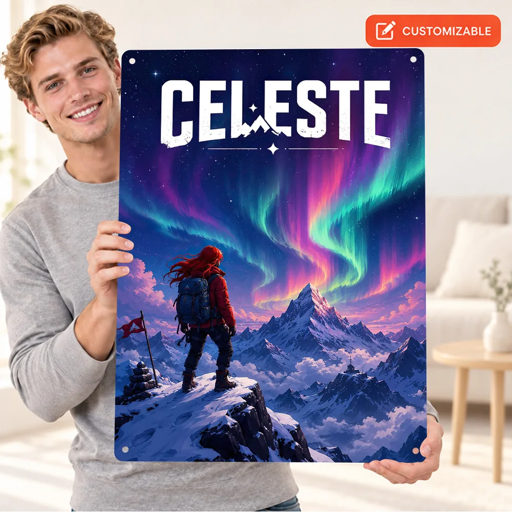 Celeste Aluminum Poster Customized Metal Sign Cinematic Digital Illustration Wall Art For Bedroom Video Game Enthusiast Gift