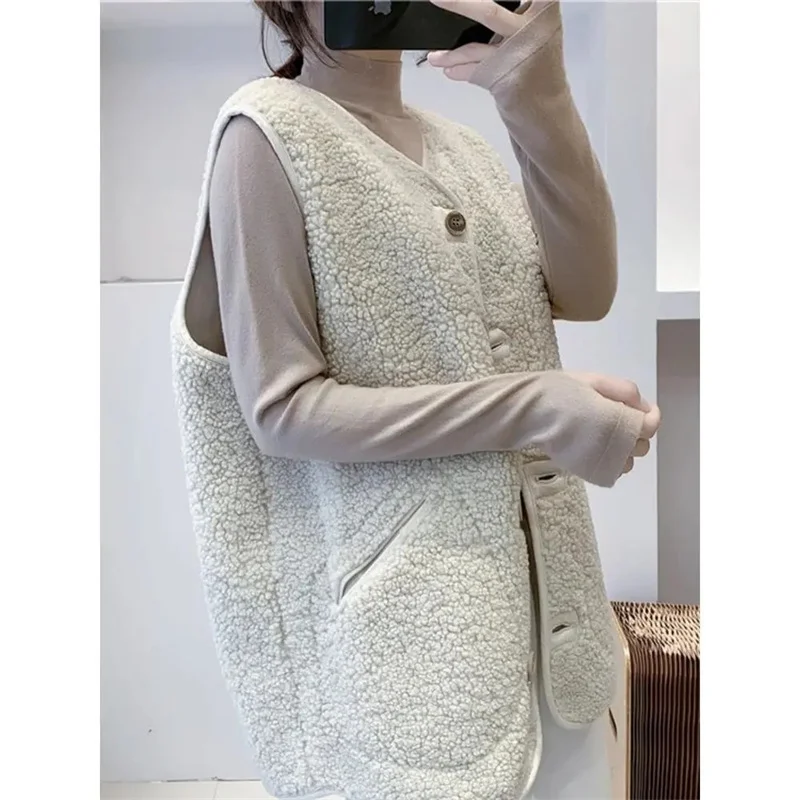 Female Waistcoat Jackets Autumn Winter Lady Lmitation Lamb Wool Sleeveless Outwear Women Lntegrated Fur Large Size 4XL Vest Coat
