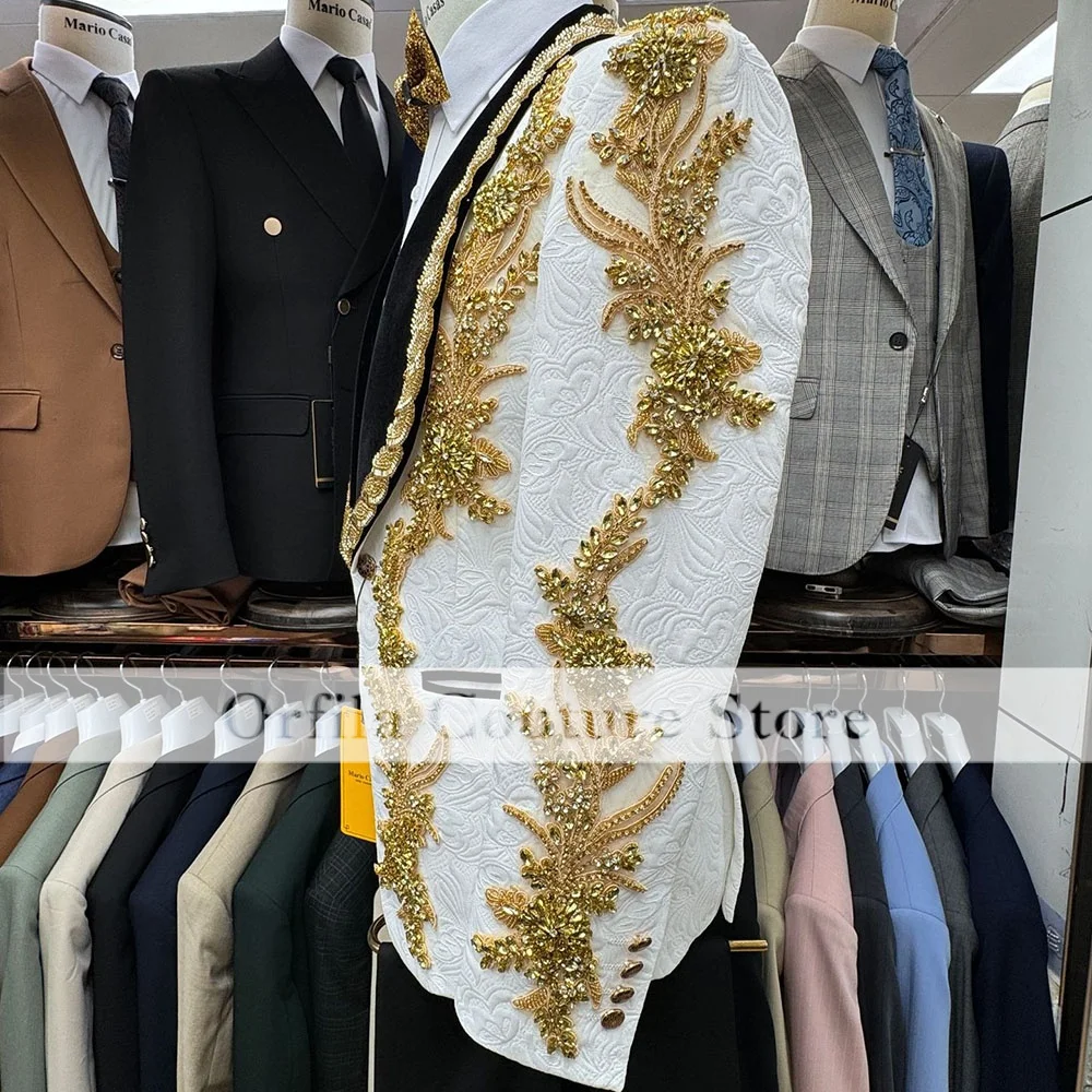 Sparkly Beaded Crystals Men Suits Customized Designer Groom Wedding Party Tuxedos Gorgeous Male Prom Blazers 3 Pcs ropa hombre