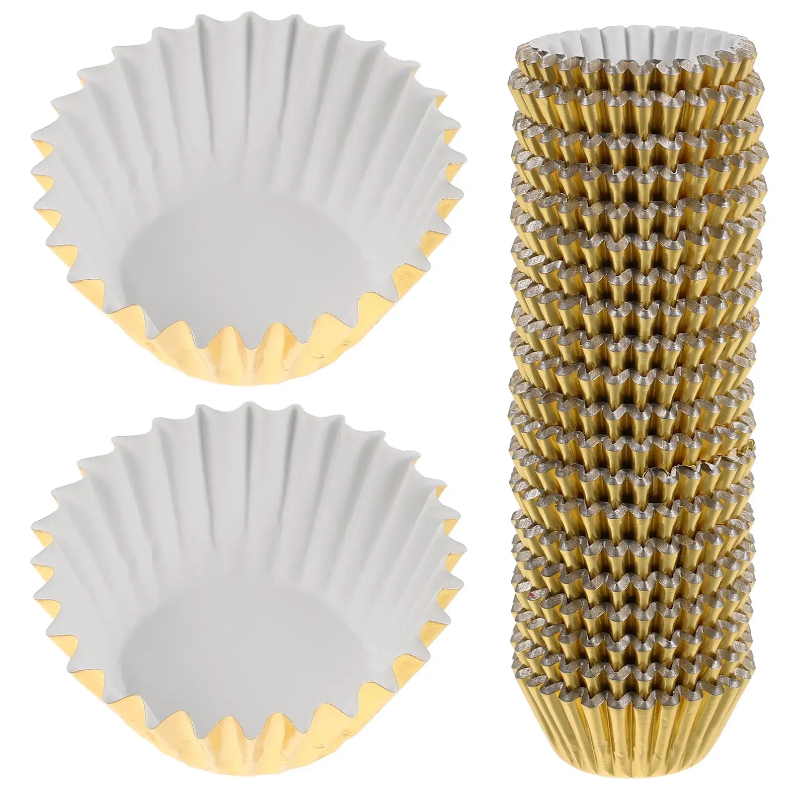 

500 Pcs Mini Golden Thick Aluminum Foil Cake Base Cupcake Liners Oil Proof Baking Cups For Home Shop Use
